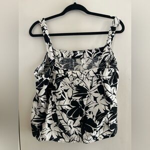 Michael Kors Black & White Floral-Leaf Print Camisole
